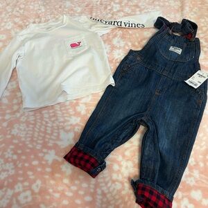 Vineyard Vines White and Blue Denim Overalls Set